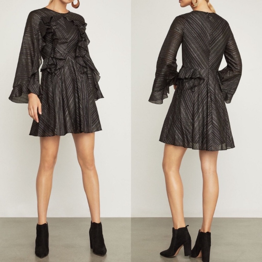 $300 off! 🤩 NWT BCBG MAXAZRIA metallic ruffle cocktail dress FITS LIKE SM! - Picture 2 of 8